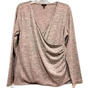 Talbots shimmery metallic gray long sleeve wrap top blouse shirt silver Womens L